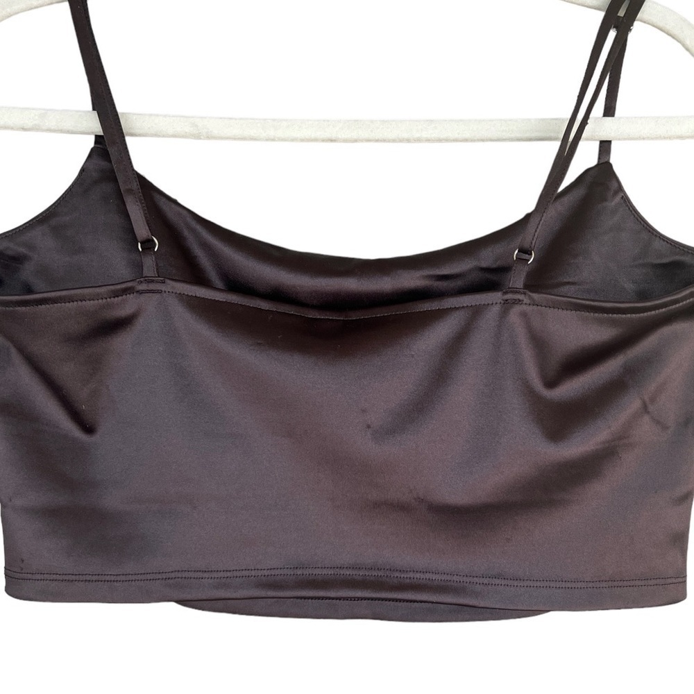 Divided H&M Cropped Draped Satin-Look Top Brown Size L - Picture 11 of 11